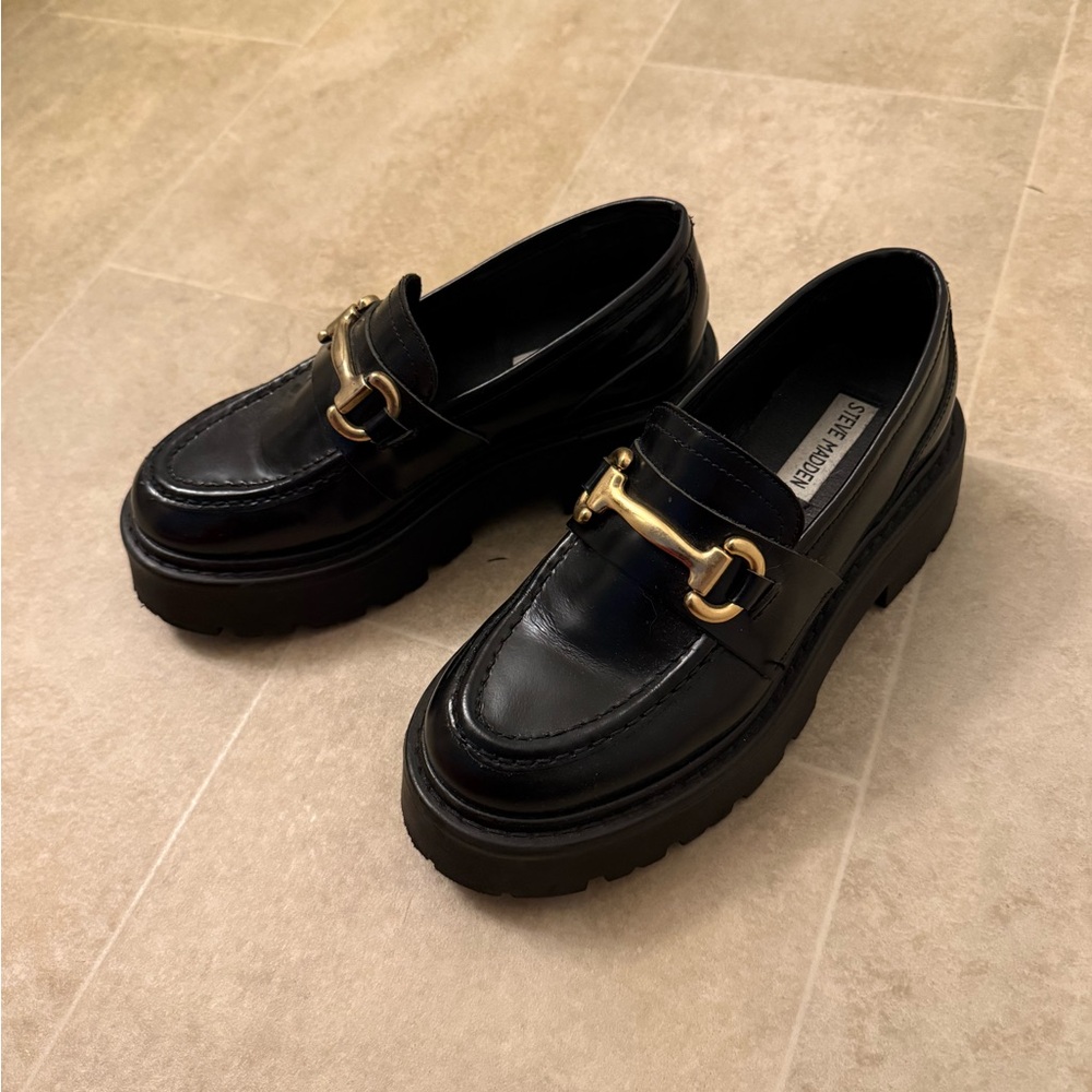 Steve Madden Black Flats with Gold Buckle
